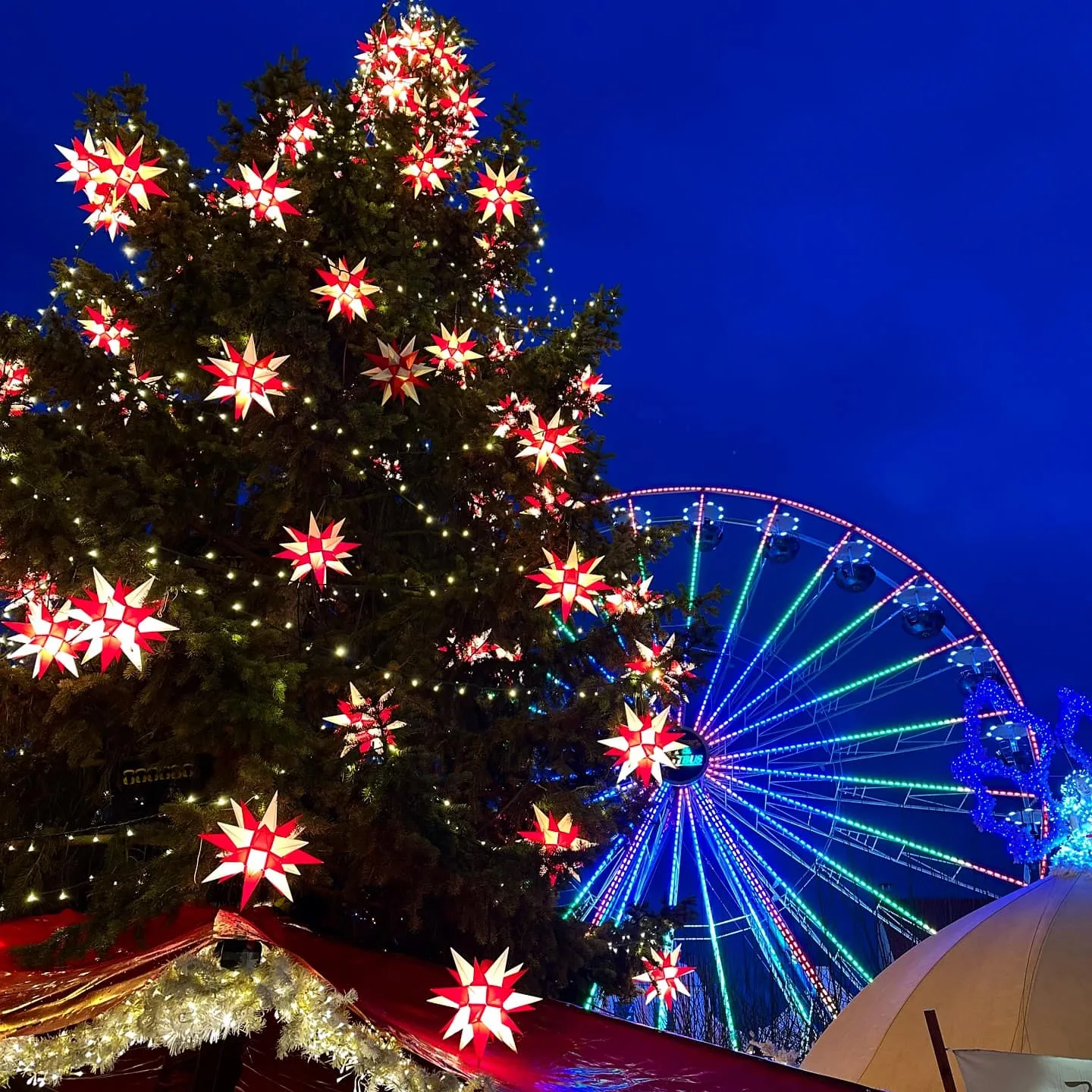 1.000 Sterne Weihnachtsmarkt in Cottbus – Lichter, Riesenrad und Pyramide